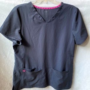 Heartsoul grey & pink scrub top, Size Large